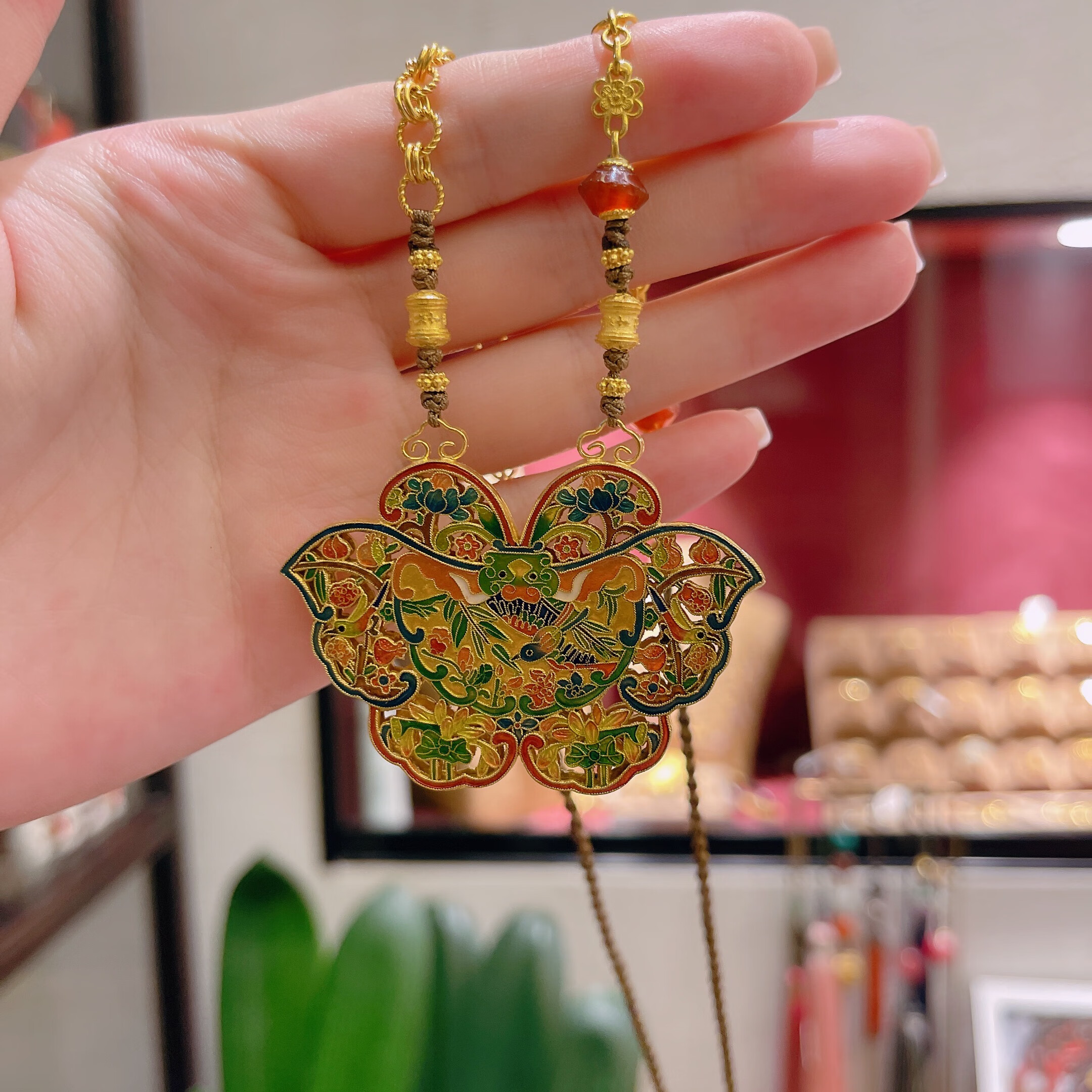 寻珍爱 古法手工高温烧蓝足金999手工掐丝黄金diy手链项链吊坠 直播专