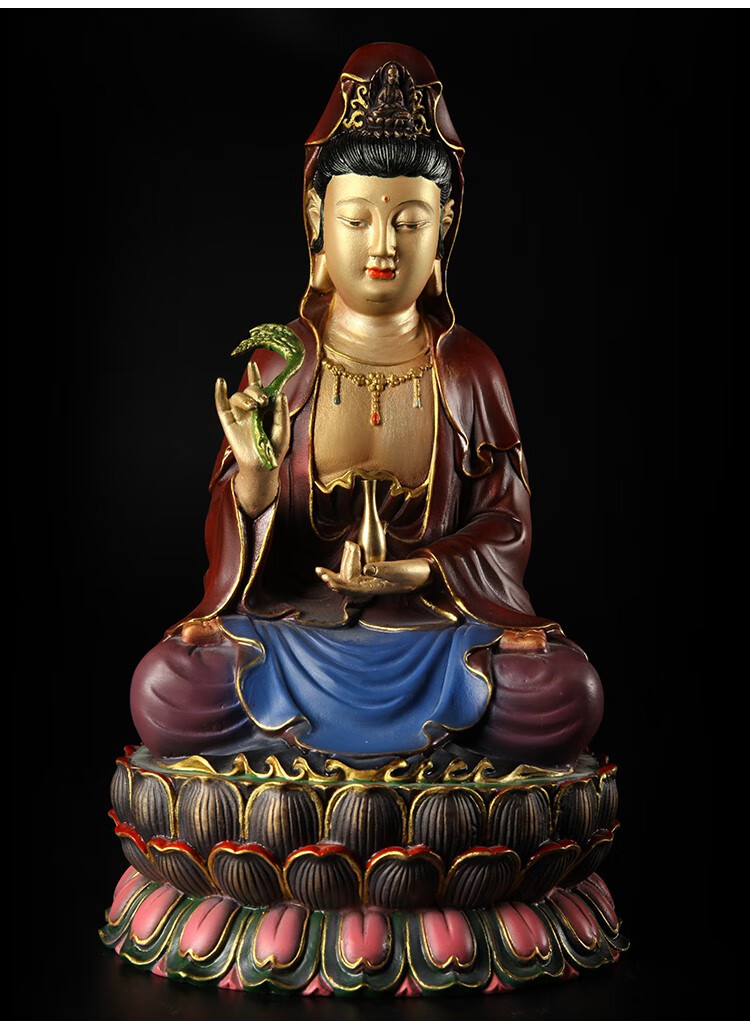 彤悦彩铜纯铜观音坐莲观世音菩萨摆件客厅办公室佛堂佛像新家公司摆设