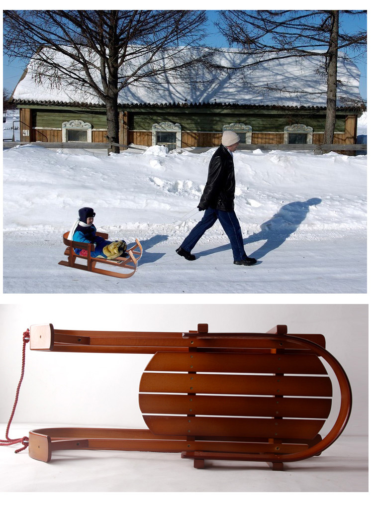 雪橇板复古原木制婴儿滑雪车船型雪橇滑雪板木质爬犁可收藏橱窗展示