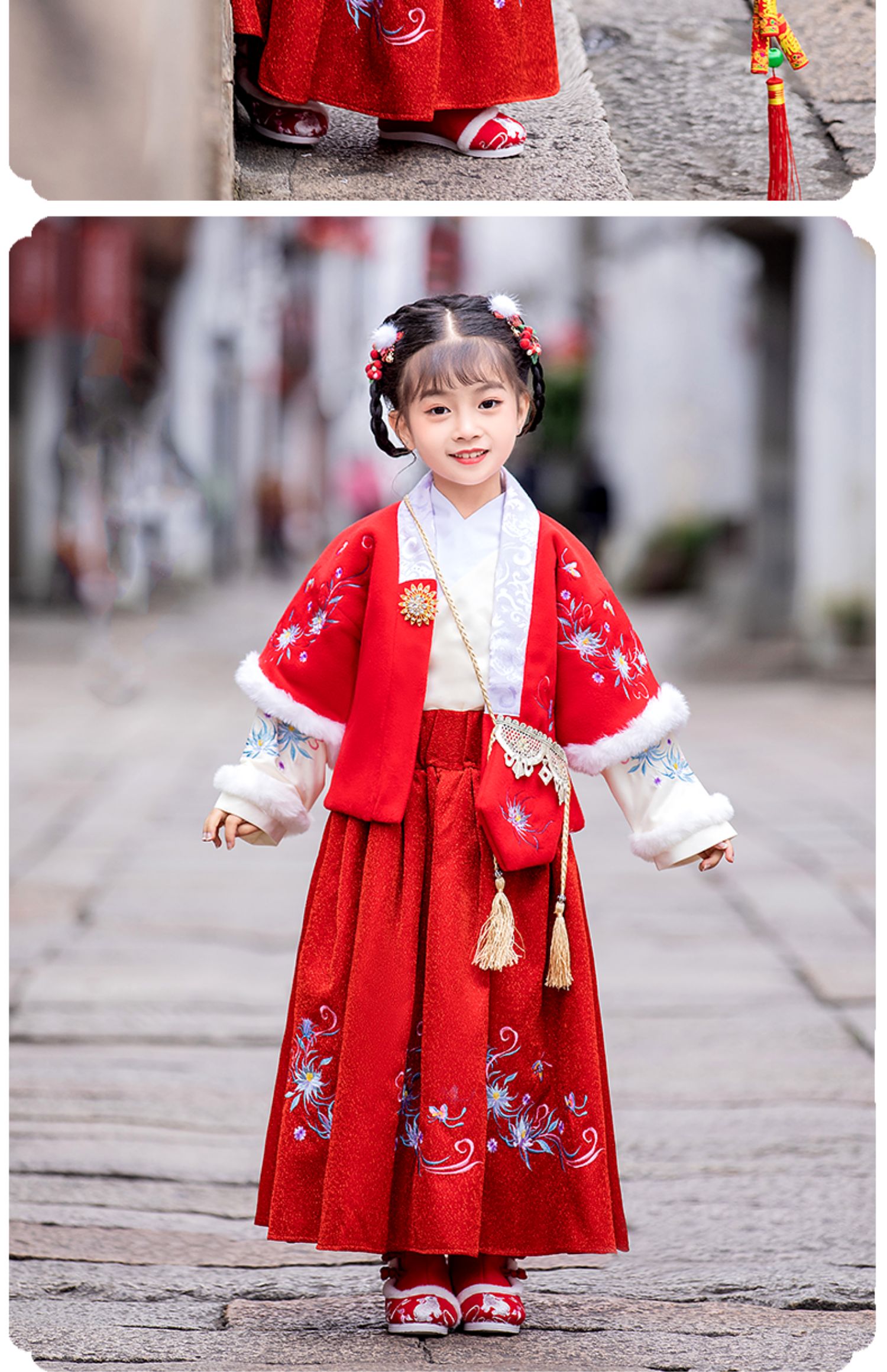 高端品质汉服女童冬装过年拜年服女宝冬季加厚古装小女孩超仙儿童唐装