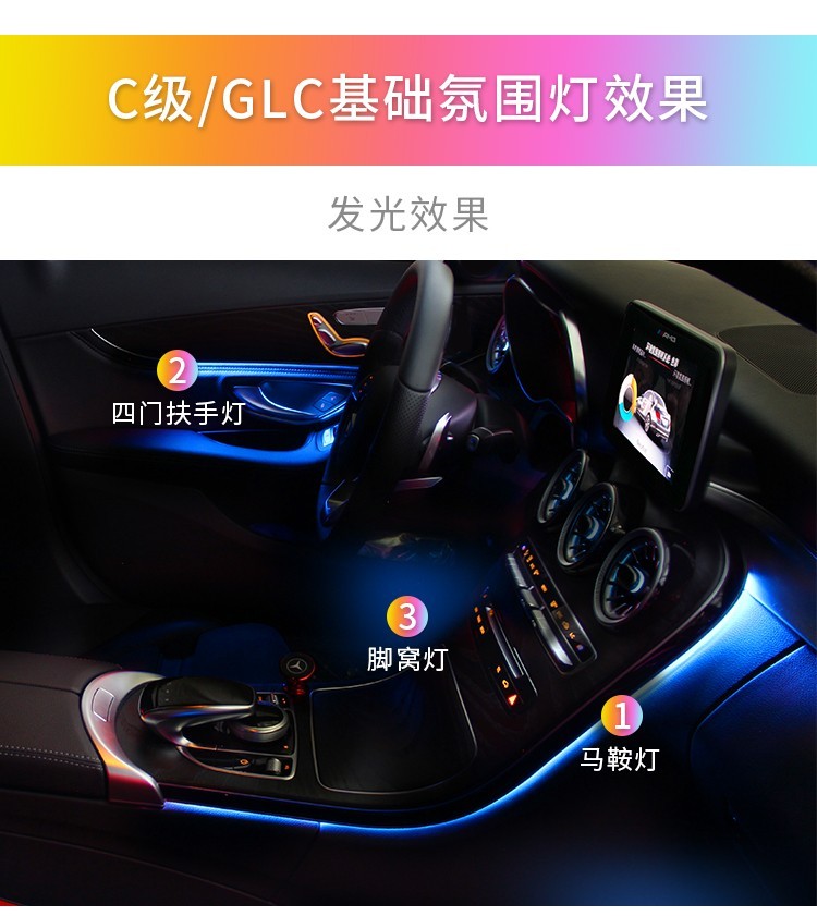 奔馳新c級c200l氛圍燈19款c260l氣氛燈c180l glc260e級車內原廠款改裝