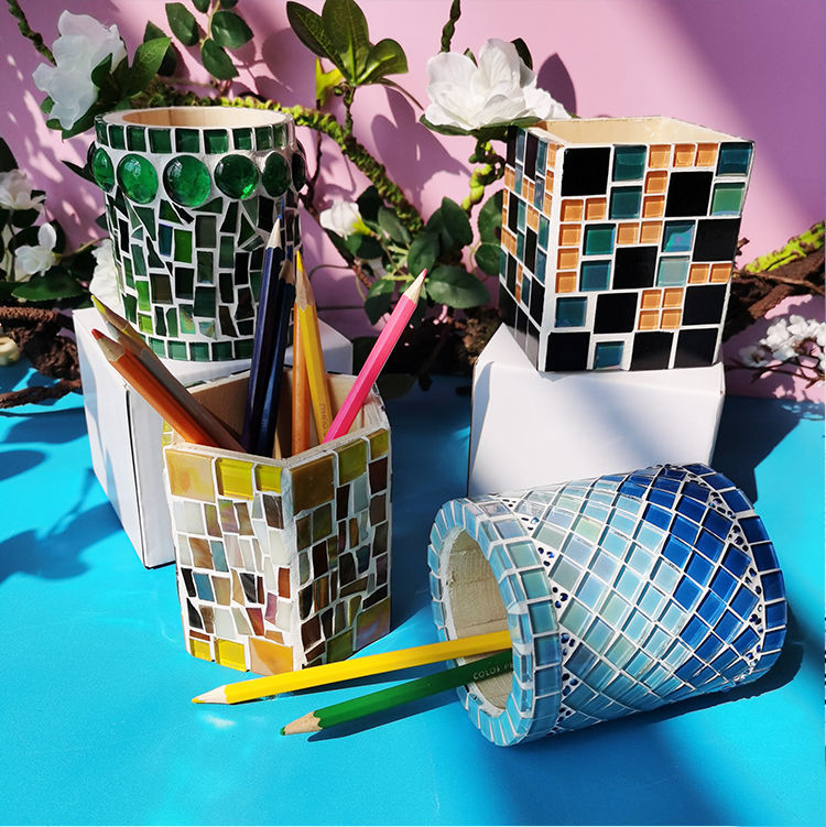 马赛克笔筒材料包手工diy创意儿童益智小学生日节日礼物diy笔盒黑色