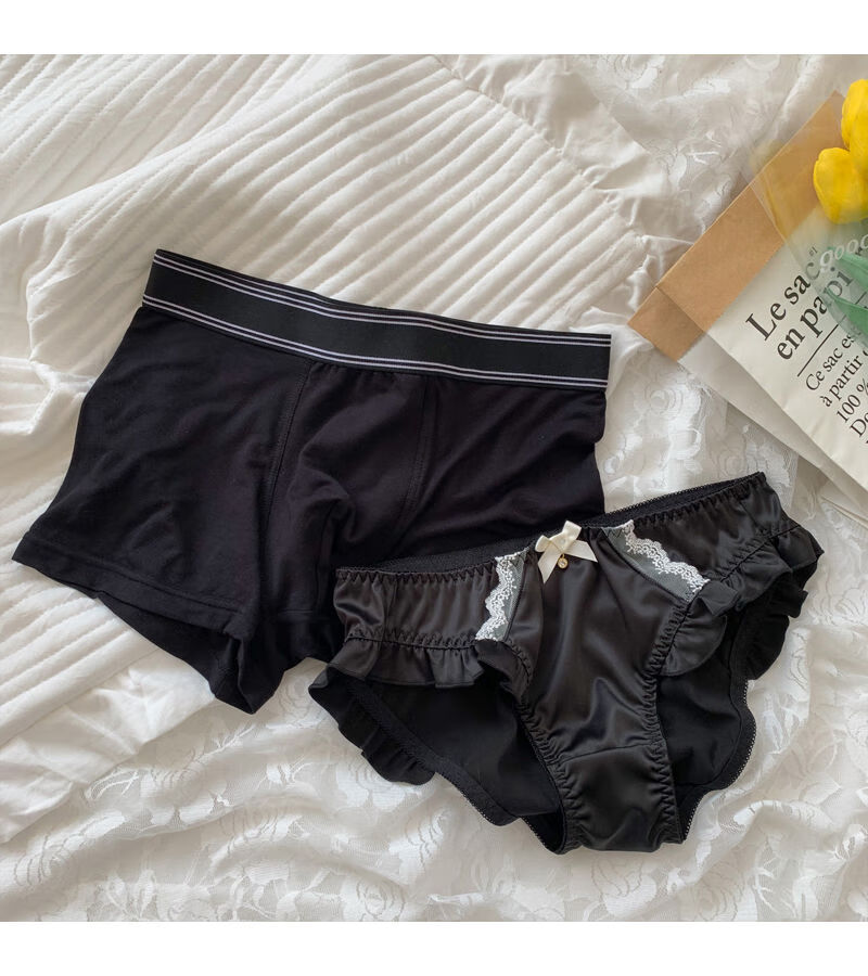 雅旗依情侣款甜份超标日系女双人情侣内裤纯色中腰抗菌纯棉档裤新年