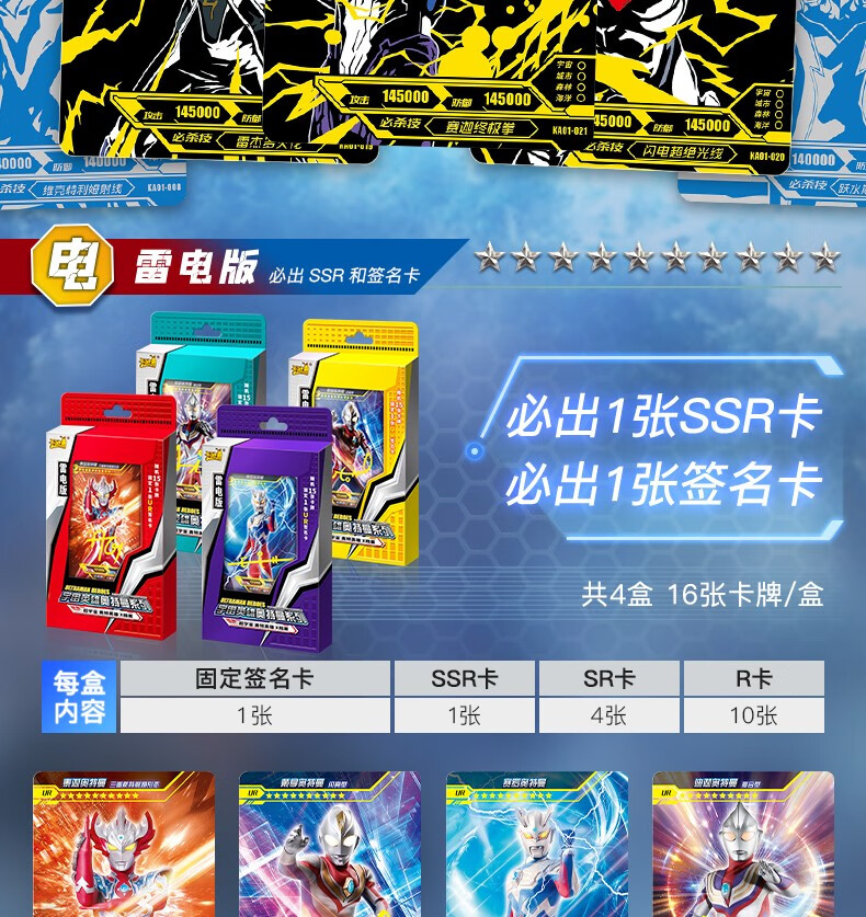 卡游奥特曼卡片雷电版签名卡ssr奥特卡牌雷光整盒1套雷鸣雷霆系列雷电