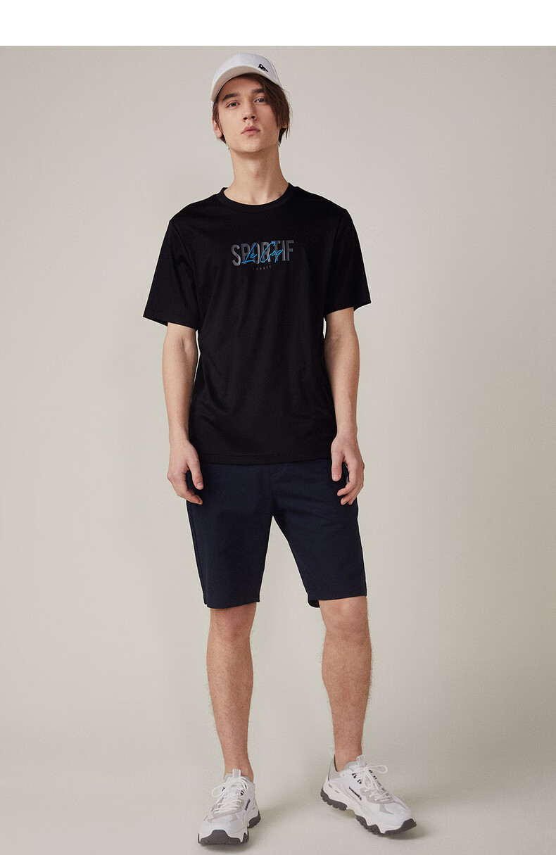 【21新品】乐卡克法国公鸡健身学生训练亲肤透气圆领短袖t恤男 白色