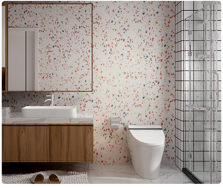 卫生间贴纸浴室墙贴防水自粘加厚莫兰迪绿温馨粉淋浴间可擦洗手柜贴纸