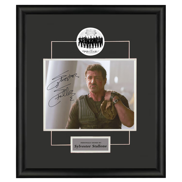 电影敢死队西尔维斯特史泰龙亲笔签名剧照照片含证书裱框