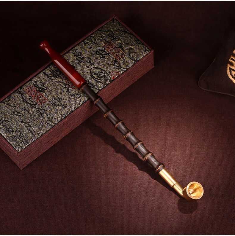 卫亮 手工紫竹杆加长红玛瑙嘴烟斗男士老式传统复古烟杆叶子烟旱烟袋