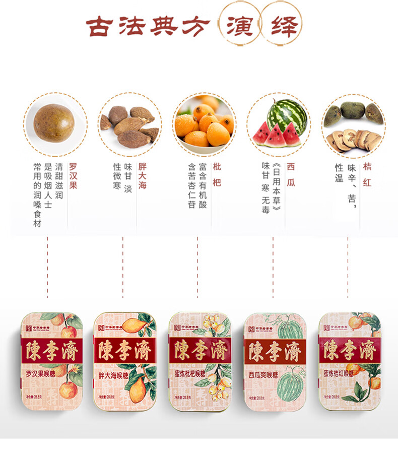 陈李济润喉糖糖果喉片喉宝3口味3盒装草本水果润喉糖铁盒装28 8g 盒胖大海枇杷西瓜爽 图片价格品牌报价 京东