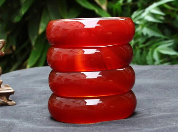 吉裕 天然巴西冰种红玛瑙玉髓手镯女 玉镯子红玉髓冰种玉镯定制大小