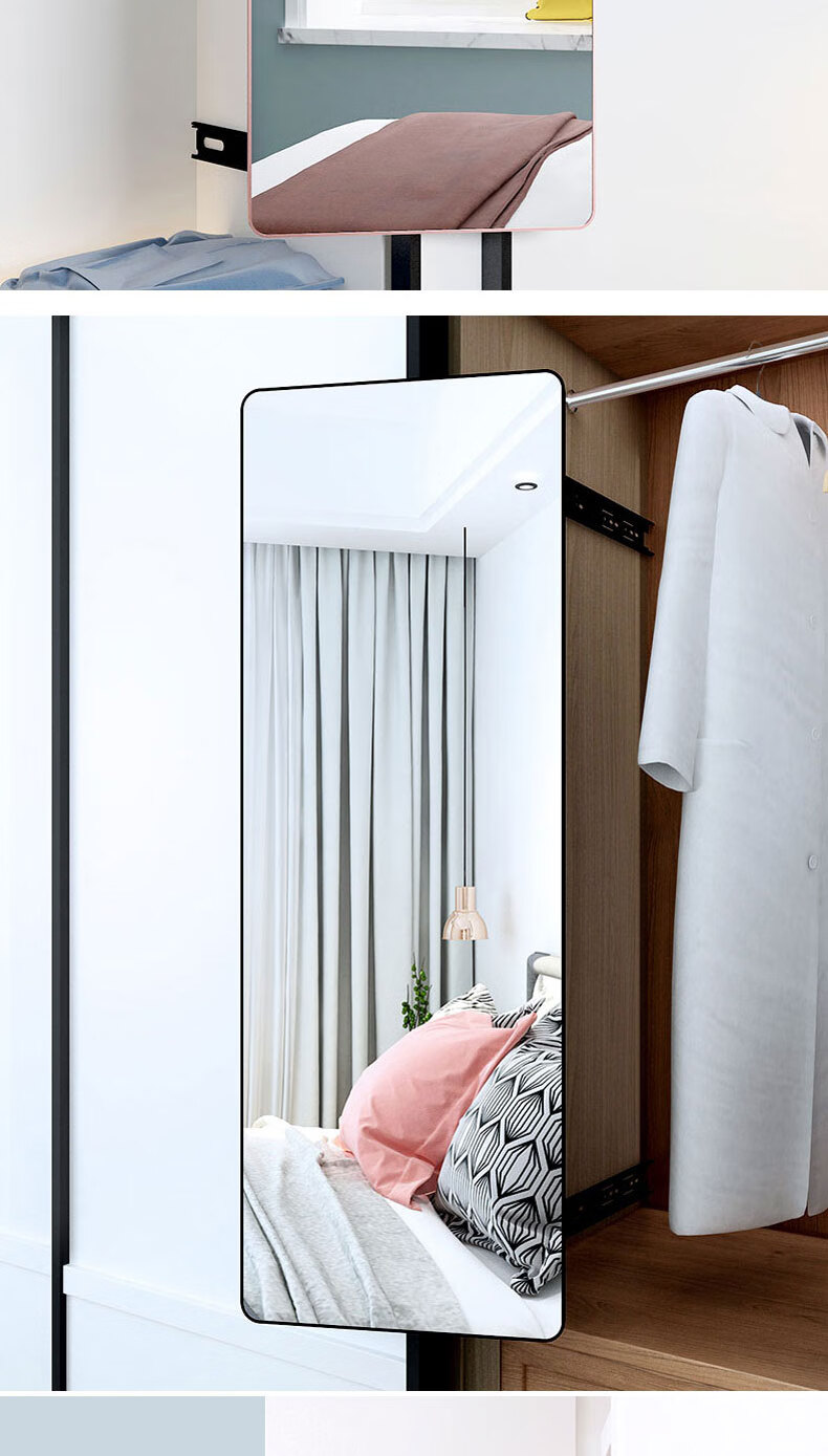 牧岛之木衣柜镜子内置推拉旋转穿衣镜折叠伸缩隐形全身试衣抽拉柜子