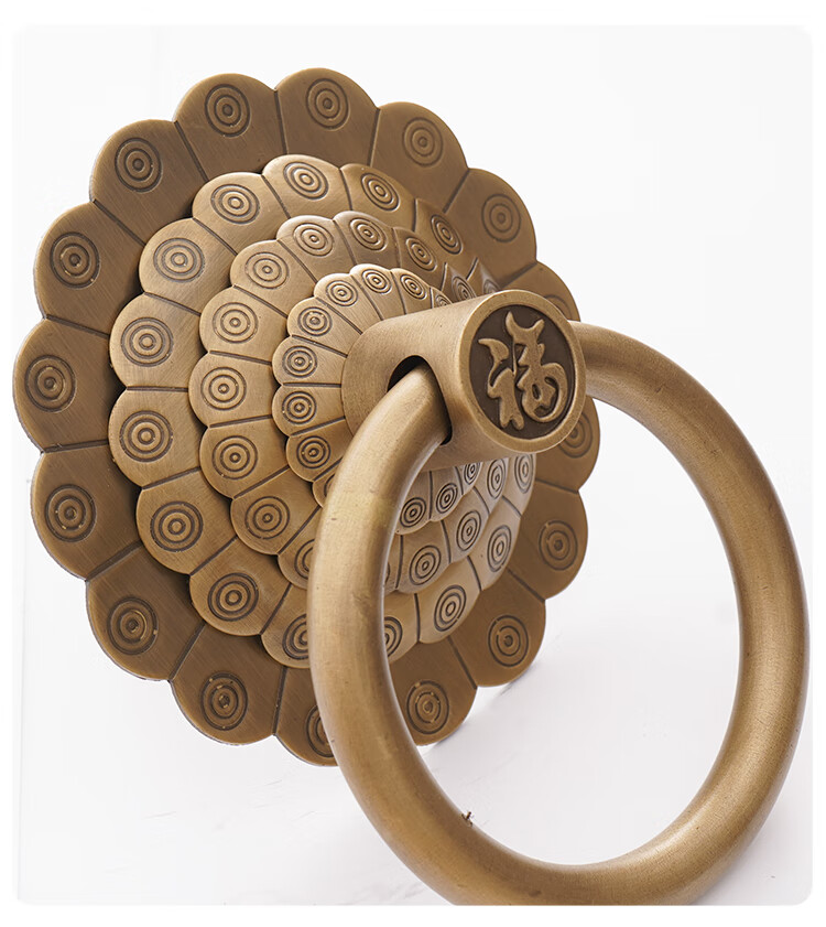 三磊 复古大门铜拉手中式福字拉环木门装饰铜配件老式吉祥如意铜门环