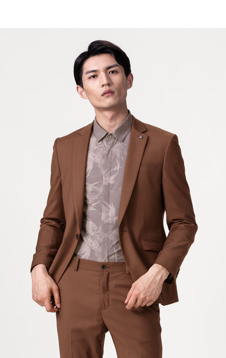 利郎官方西服套装男修身版时尚一粒扣休闲男士西装暗棕色20qxf151sa