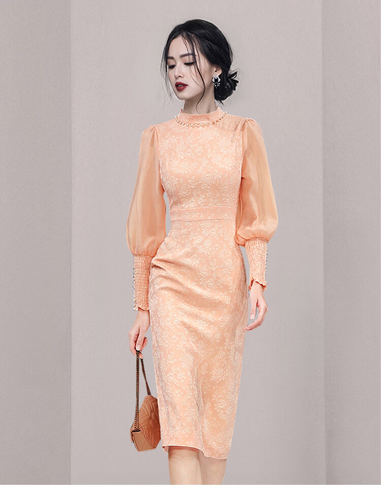 正品2021秋季新款收腰显瘦气质连衣裙1592遥朵矣香欧真值女装图片色xl