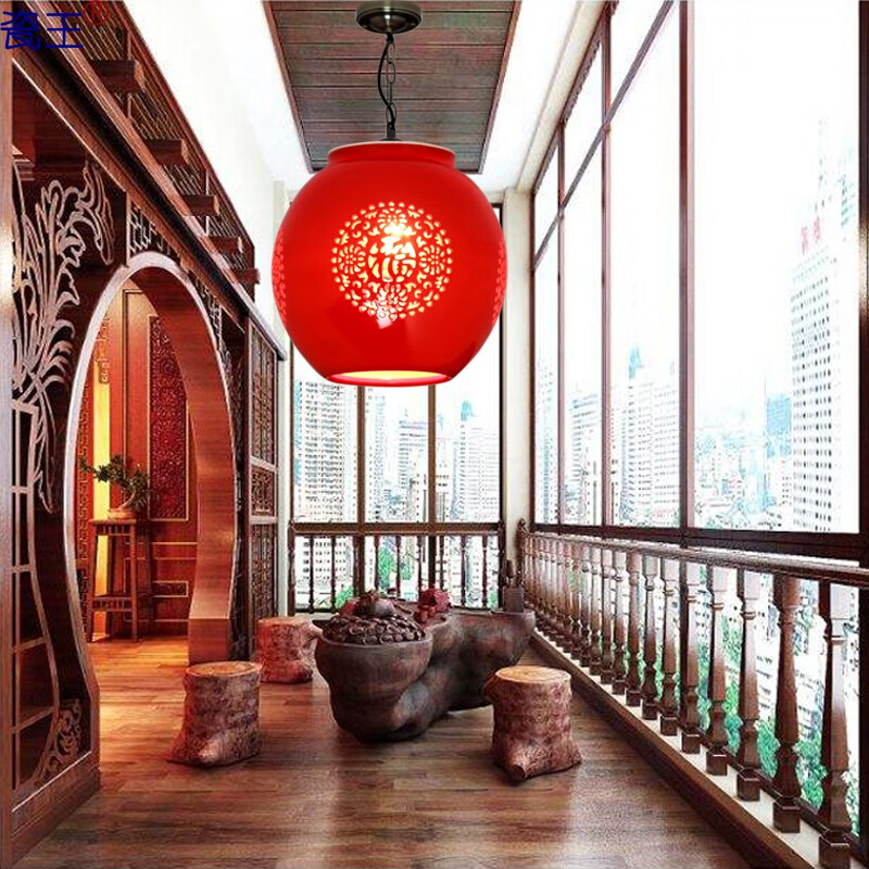 瓷王大号阳台灯红灯笼新年结婚乔迁中式现代简约中国风别墅大门口红色