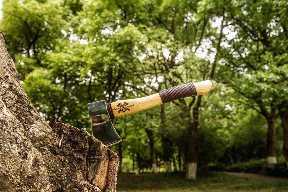 g&b暴躁熊 斧头板斧木工柄户外神器斧子锻打钢锻造工具斧伐斧镜 驼色