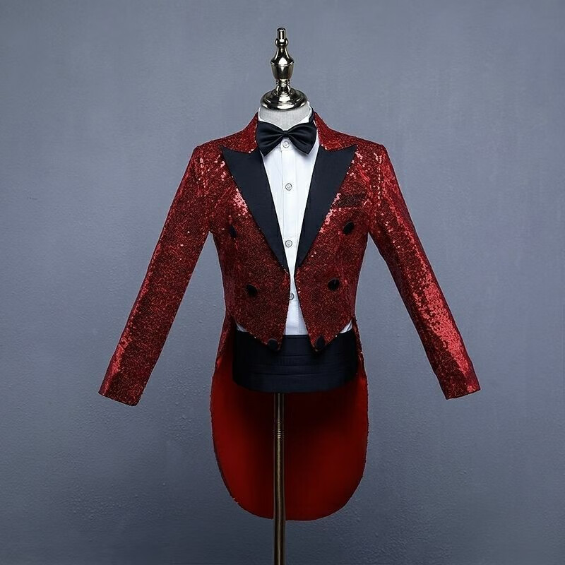 言弘钢琴比赛演出服男童2022新款金色燕尾服时尚指挥套装钢琴表演舞台