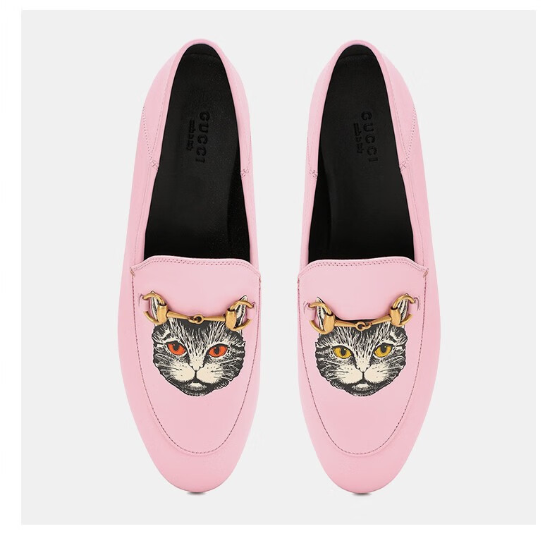 gucci古驰女鞋马衔扣猫头图案可踩跟平580080 gp00 5828 粉色 35