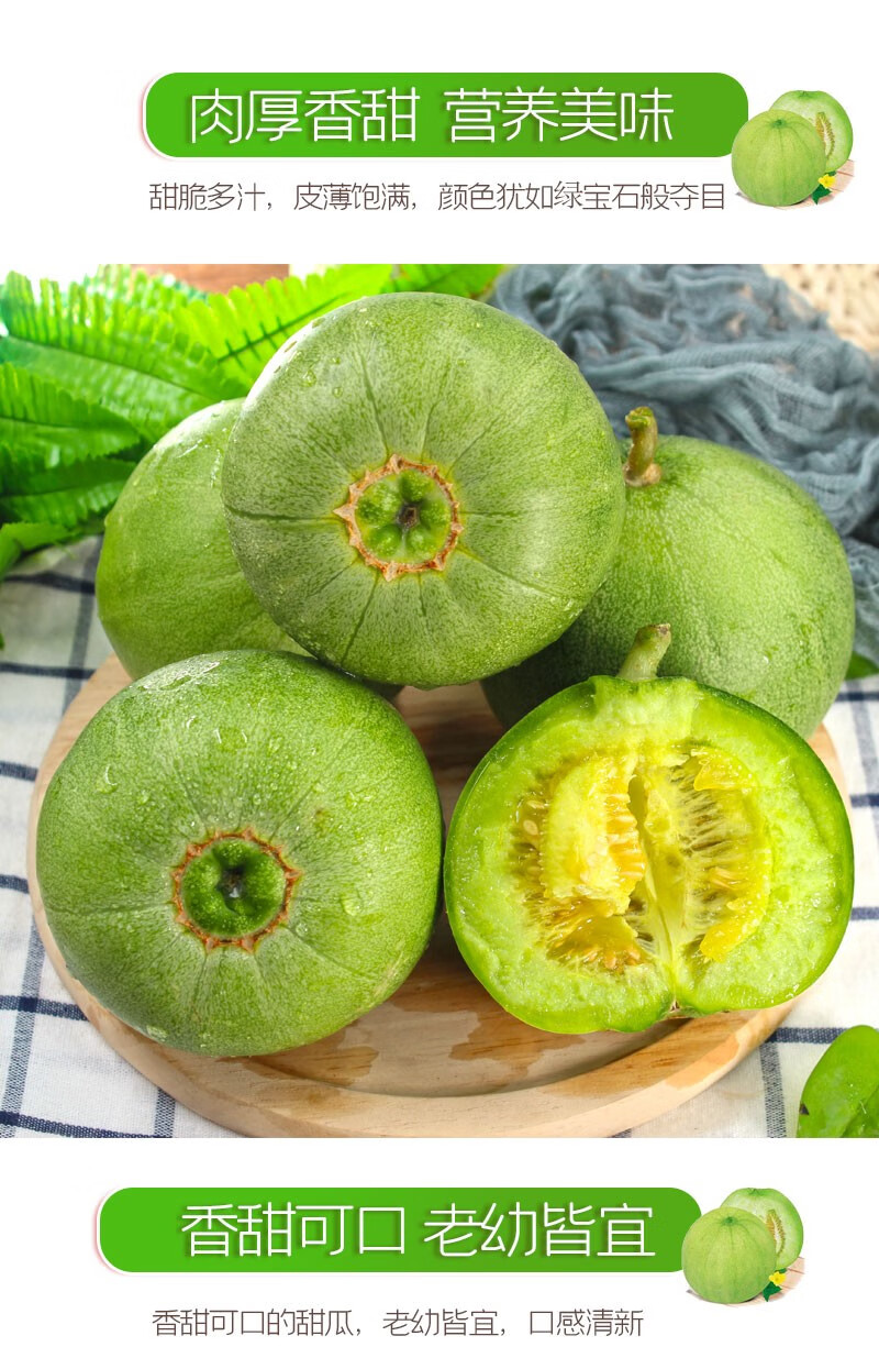 绿宝甜瓜绿宝石小香瓜蜜瓜绿皮瓜新鲜水果当季整箱香甜脆瓜 4斤_精选