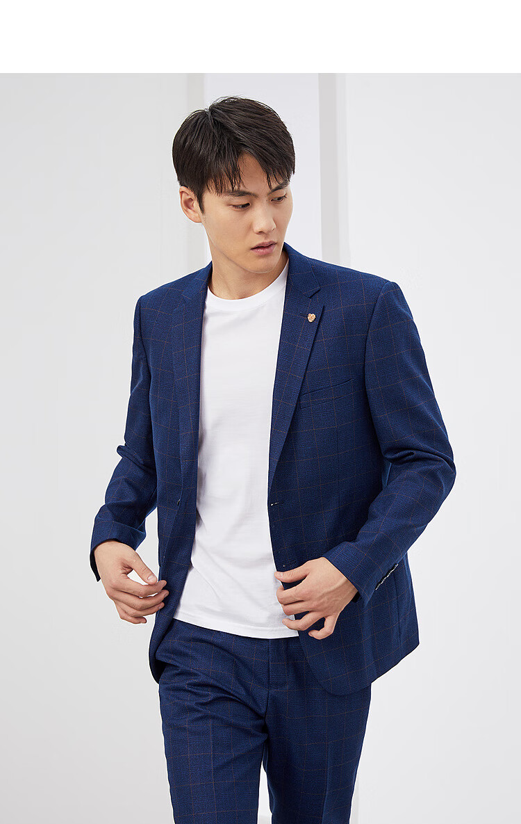 hla海澜之家经典格纹西服礼服套装秋季商务正装套西男htxad1q002b