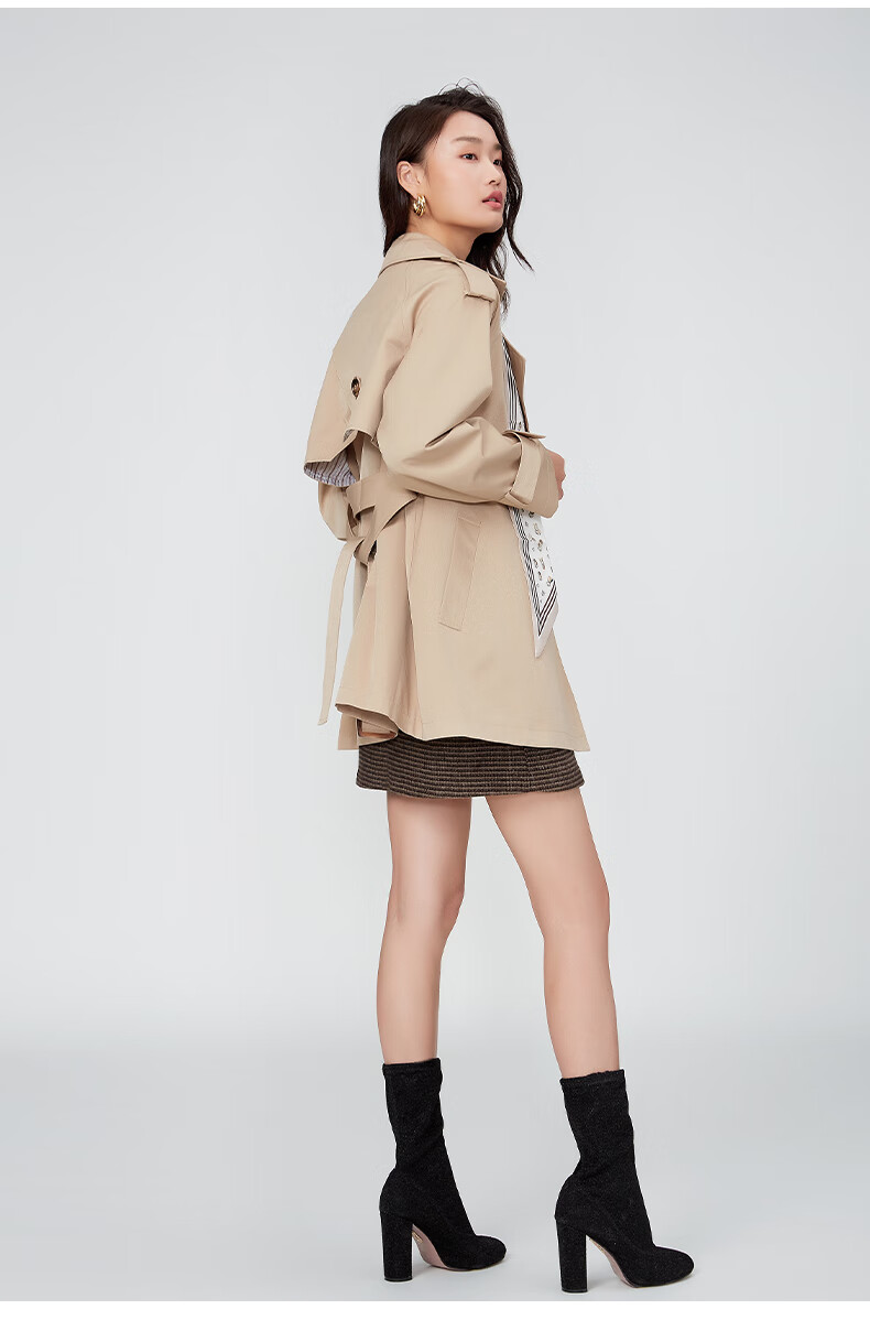 阿依莲风衣女小个子英伦风西装领薄款秋冬新款2021外套中长款 卡其 l