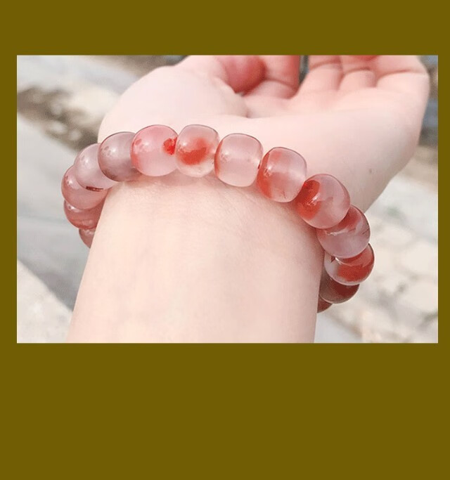 爱优美天然南红玛瑙冰飘老型珠原矿火焰纹荔枝冻桶珠散玉珠佛珠配饰