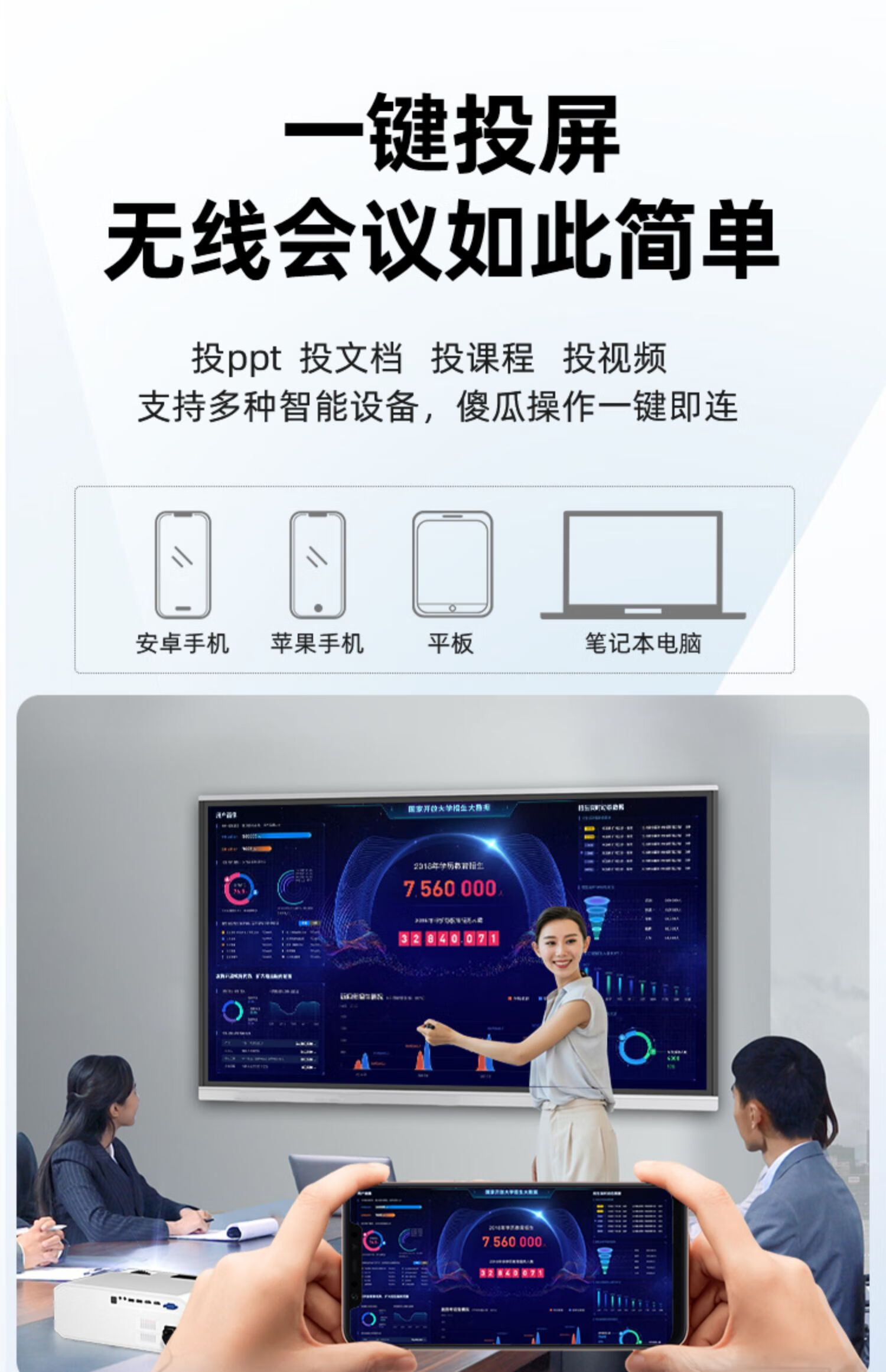 投影仪办公酒店民宿激光电视墙笔记本电脑高清投屏无线家用 自营 升级