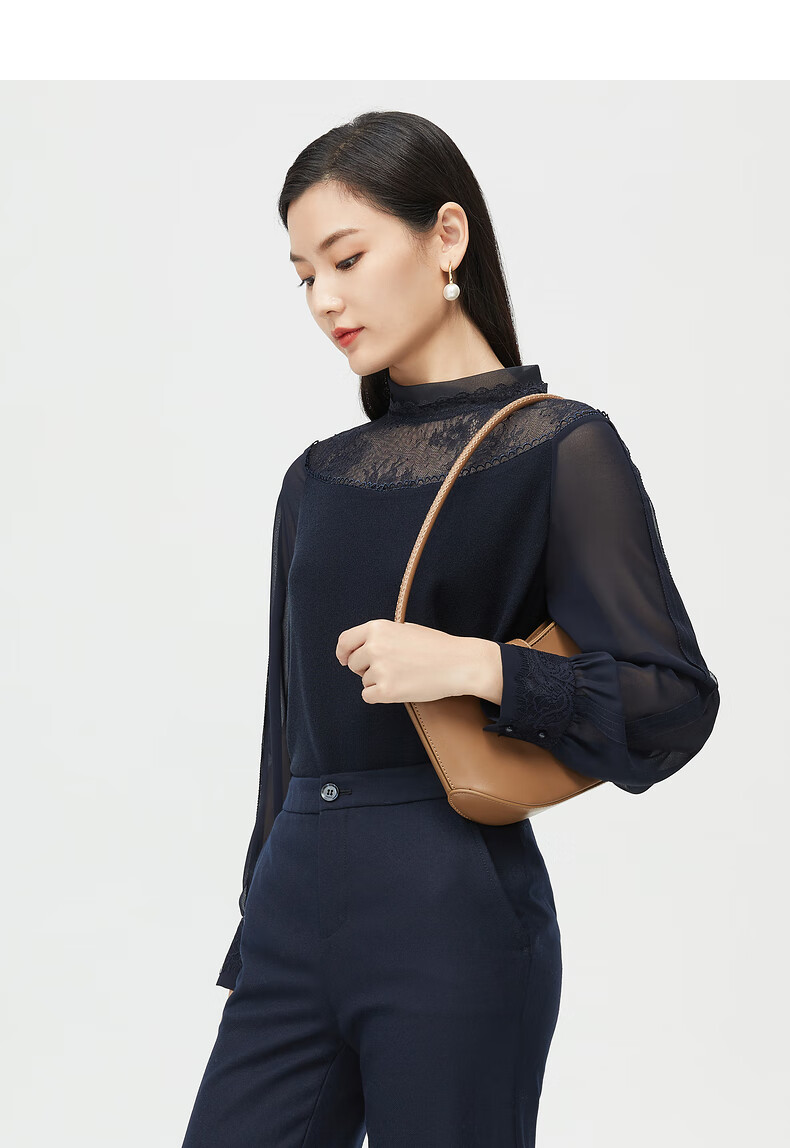 玖姿羊毛蕾丝气质款拼接优雅针织衫女薄款毛衣juzui2021冬季新款花丈