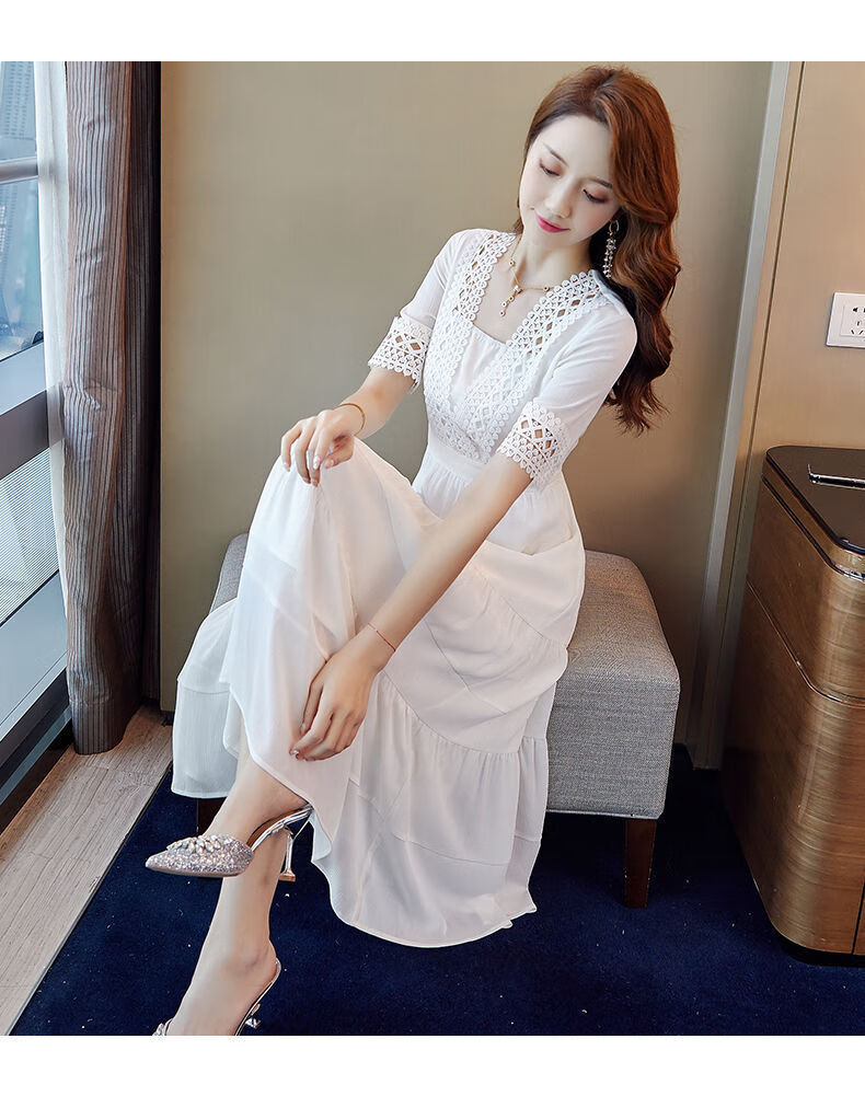 女装新款雪纺连衣裙女夏年新款显瘦气质白色仙气长裙夏天仙女裙子超仙
