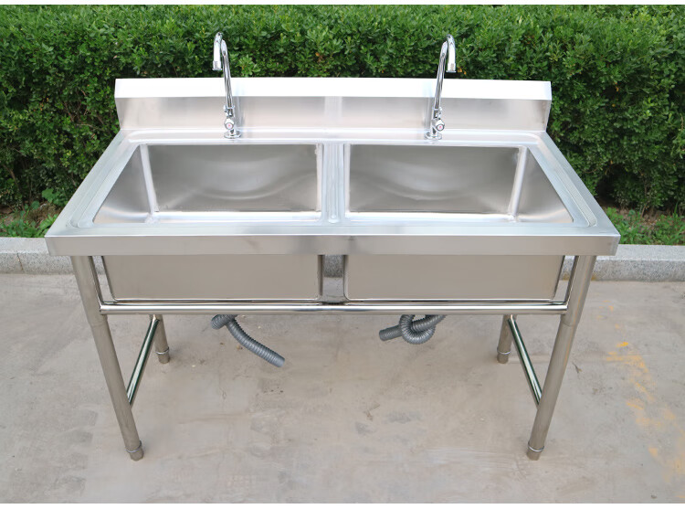 厨房水槽双槽不锈钢水池双槽饭店商用洗碗洗菜盆酒店厨房加厚落地双眼