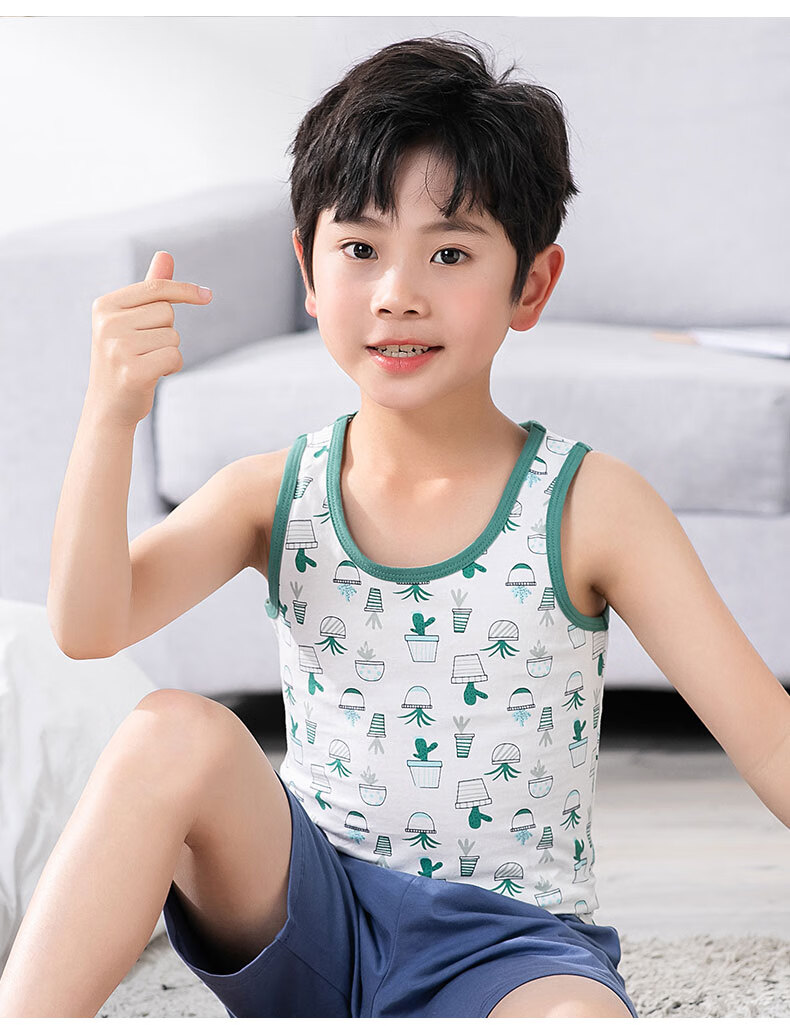 恒源祥儿童背心纯棉男童内穿打底衫上衣中大童全棉男孩小背心春夏季3