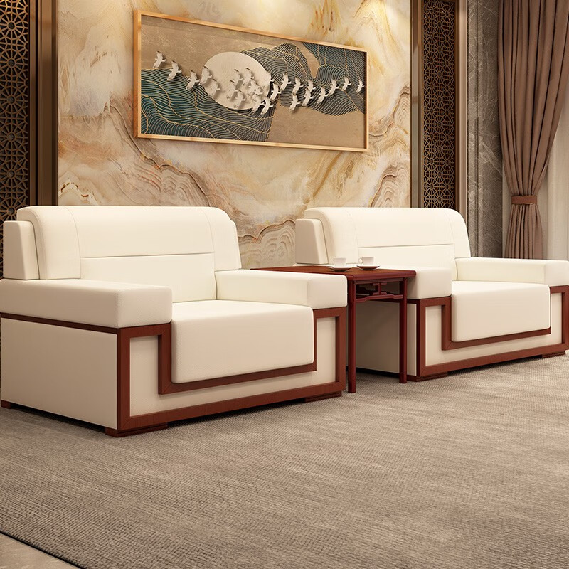 沙发简约办公室接待会客沙发白色接待沙发大款沙发牛皮沙发三人位沙发