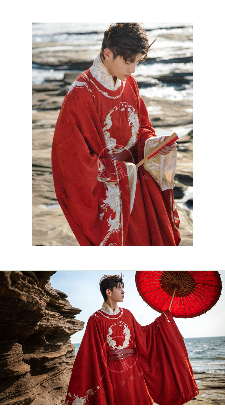 十三余小豆蔻儿[和合花开]宋圆领袍交领衫玉牌革带宋制汉服男婚服