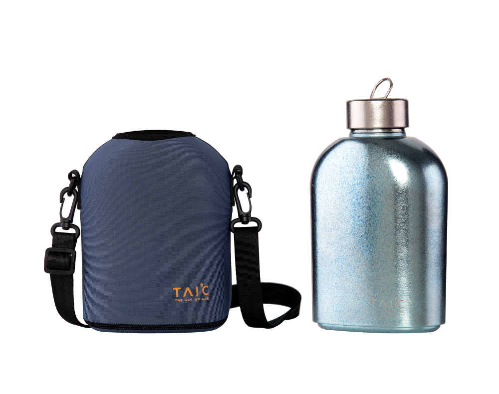 taic太可 钛度纯钛运动水壶大容量扁平水杯运动旅行户外便携金属单层