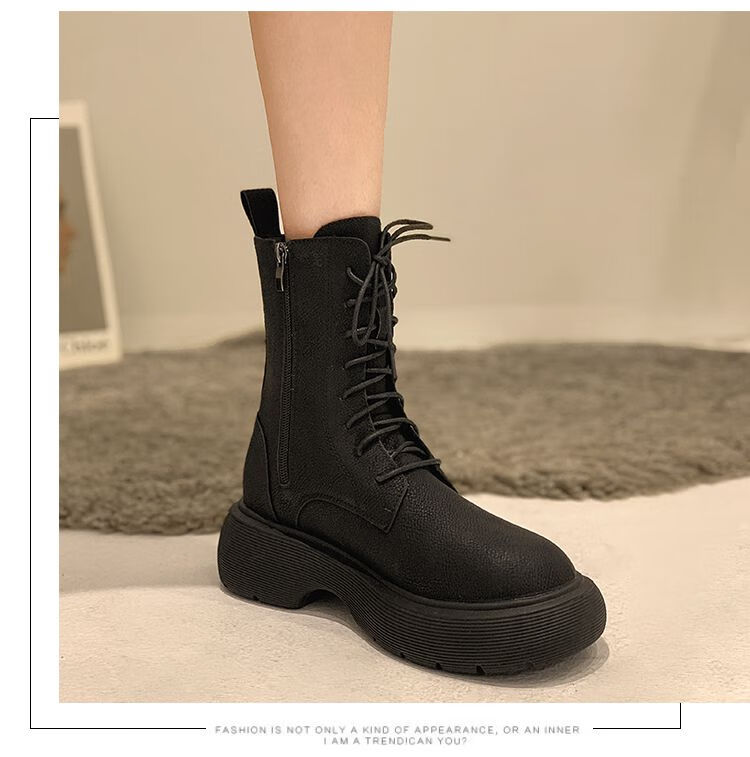 马丁靴女2021年春秋新款厚底防滑时尚百搭小个子机车风复古短靴潮便宜