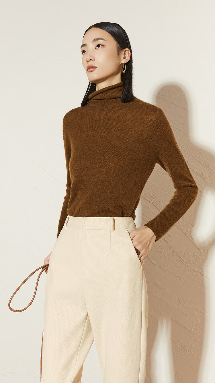 mm麦檬2021秋冬新款金棕色羊绒衫内搭高领打底针织衫女5ca233004q 浅