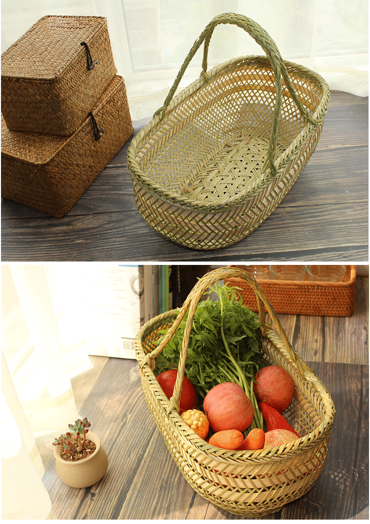 仙窝家用竹篮手提买菜篮子竹编制品厨房放鸡蛋藤编手工编织水果收纳筐