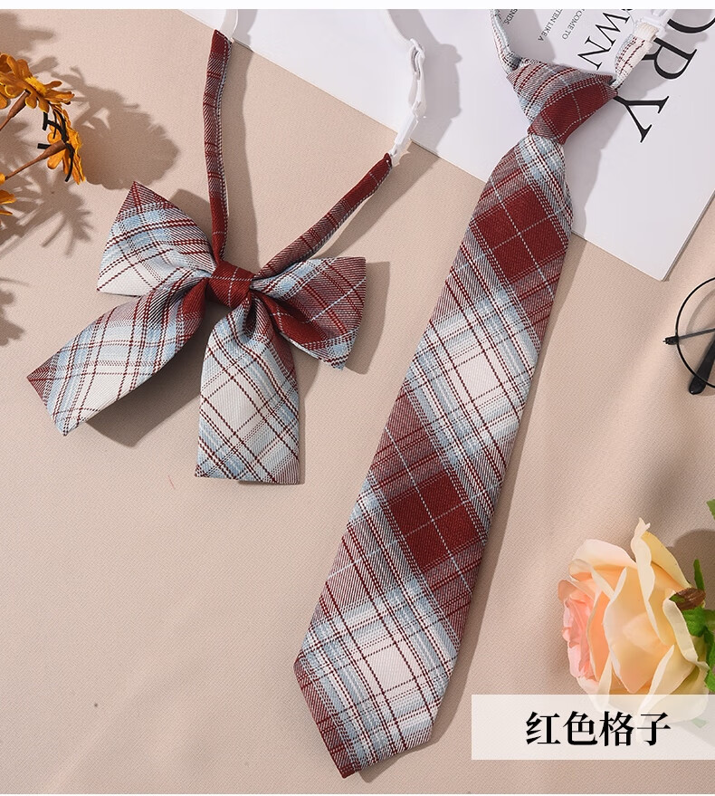 欧瑾红色免打结小领带女士衬衫黑色jk制服学生免打学院风女生毕业装饰