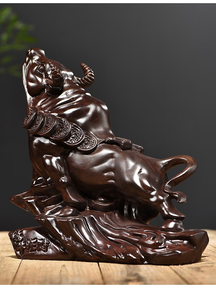 唐砖实木雕牛摆件木头雕刻工艺生肖牛气冲天家居桌面饰品摆设礼整木