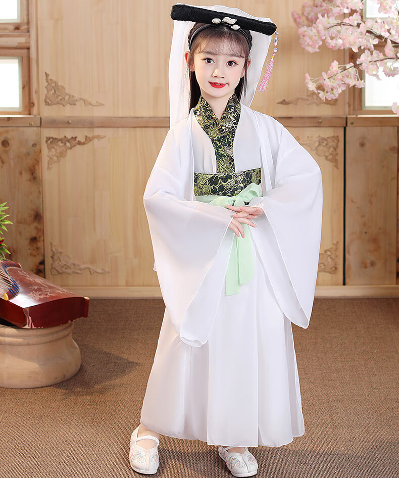 儿童演出服中国风白素贞服装仙女童汉服古装白色裙子不含头饰130cm