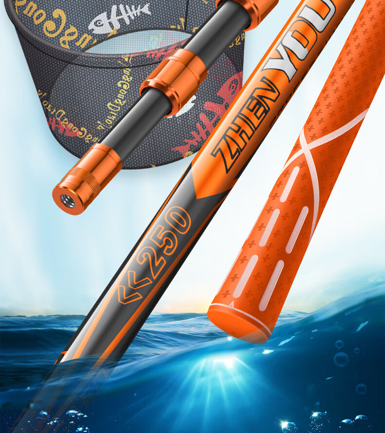 Grsaed Carbon Fiber Landing Net Pole, Ultra-Light And Ultra-Hard Telescopic Landing Net Rod, Complete Fishing Landing Net Set with Fish Net, 3.0 Meters, Orange 2