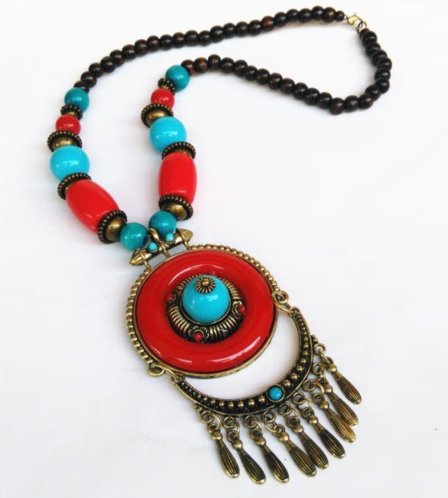 zhangu 民族复古民族风项链藏族藏链头饰舞蹈表演道具女配饰毛衣链 乳