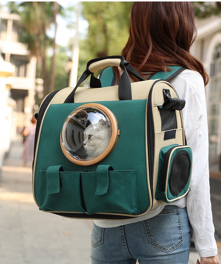 猫包外出便携透气猫咪背包宠物双肩帆布出门外带包手提太空舱双色竖版
