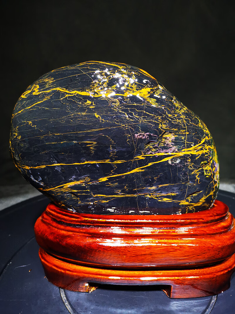 知茗天然金纹石原石材摆件三江奇石家居桌材画面石观赏石头客厅风水