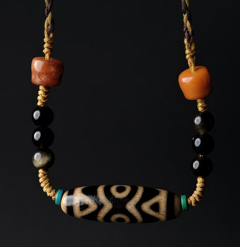 梵韩恋 布达拉宫三眼天珠西藏真品挂绳宝瓶蜜蜡玛瑙平安扣颈链男女款