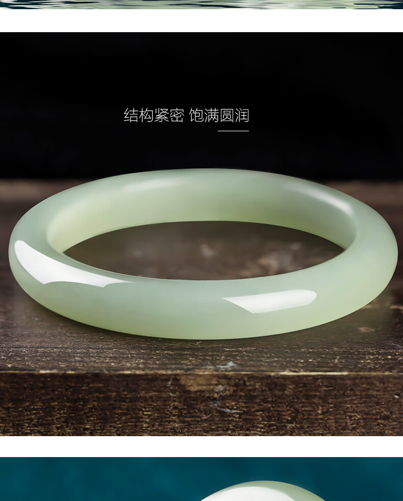 幸福神新疆和田玉青玉手镯晴水色玉镯条宽10mm少女款玉石镯子内径60mm