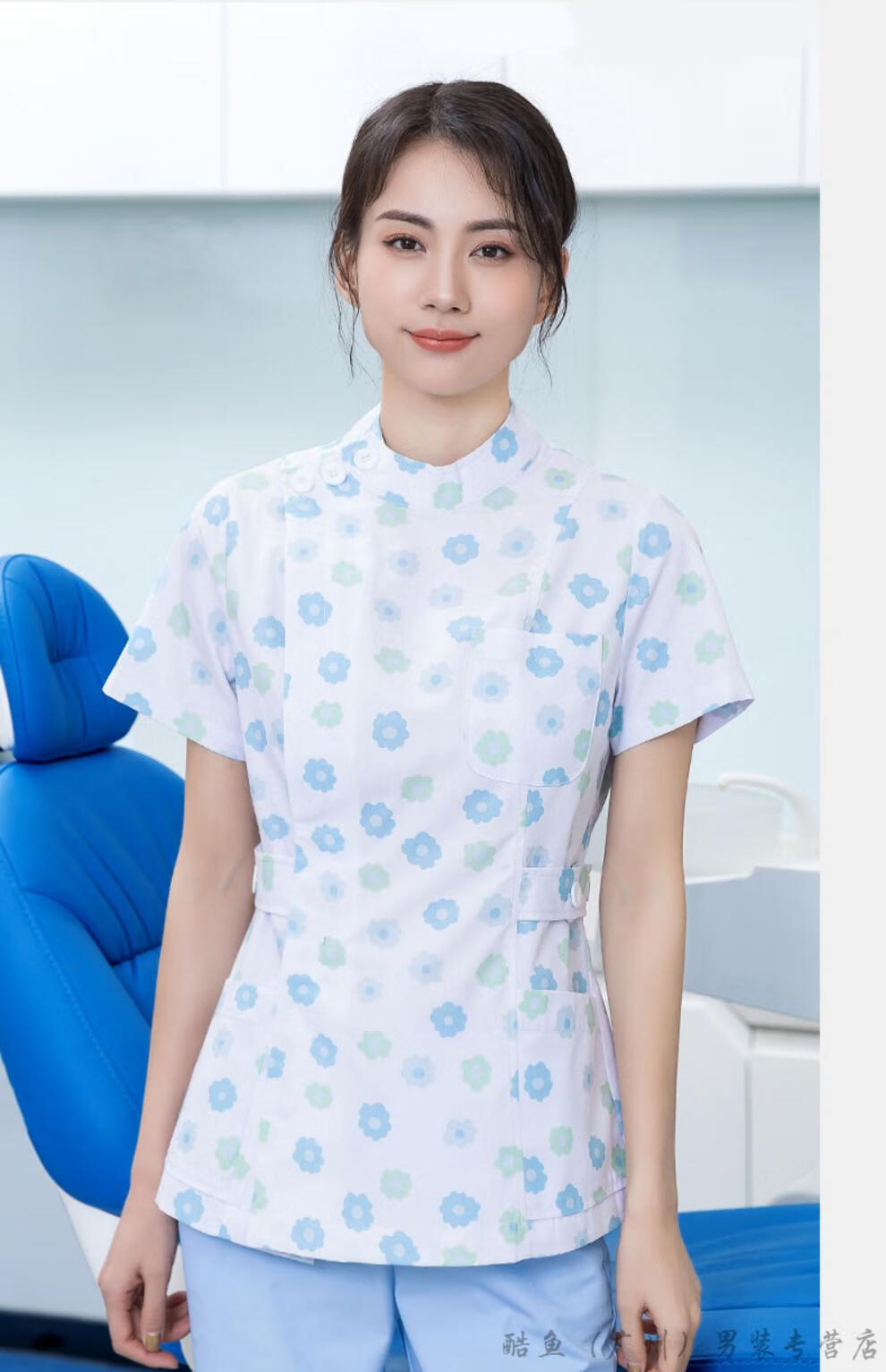 服护士服短袖女分体套装长袖小碎花月嫂月子中心护理 粉色碎花长袖