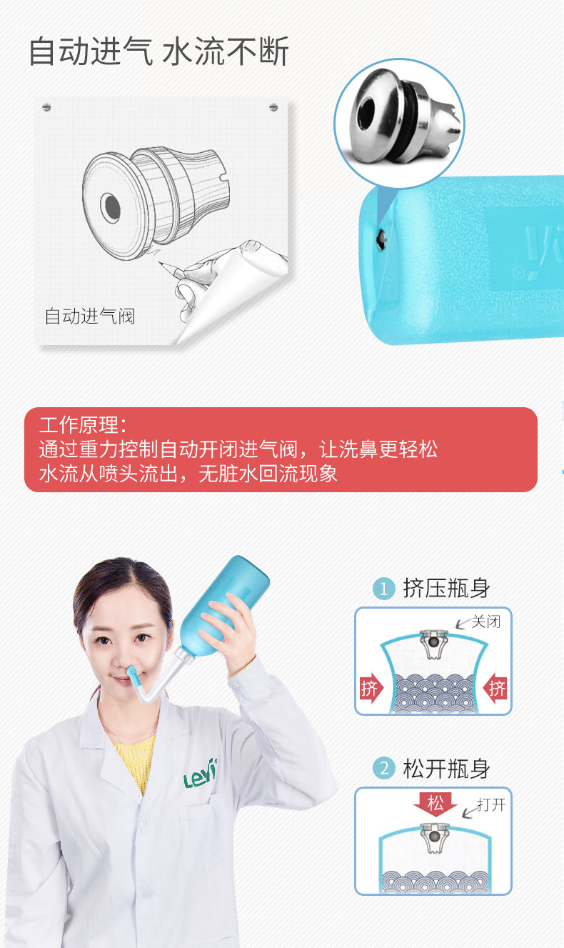 乐仪手动洗鼻器家用鼻炎鼻腔冲洗器儿童成人鼻窦炎医用洗鼻盐水 洗鼻
