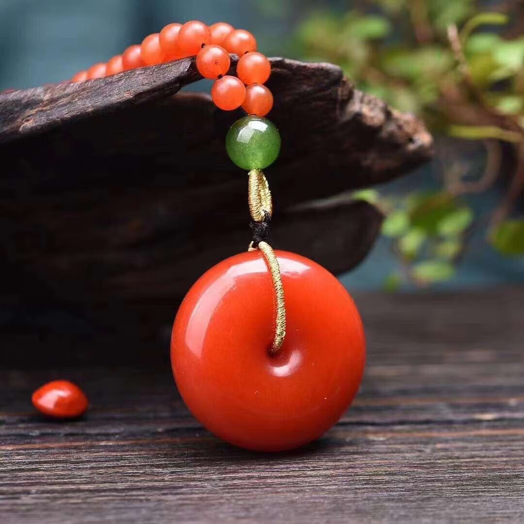 跨年特价微韵天然正品保山南红玛瑙平安扣吊坠挂件项链民族风款毛衣链