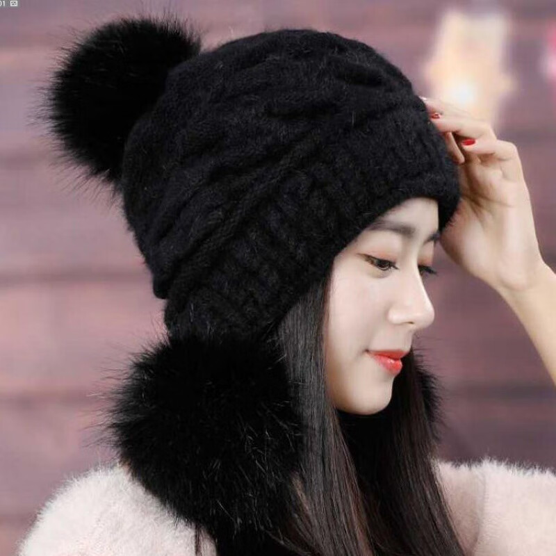 斐珺服饰配件新品冬帽女士帽子女冬季韩版加绒仿兔毛帽可爱护耳新款